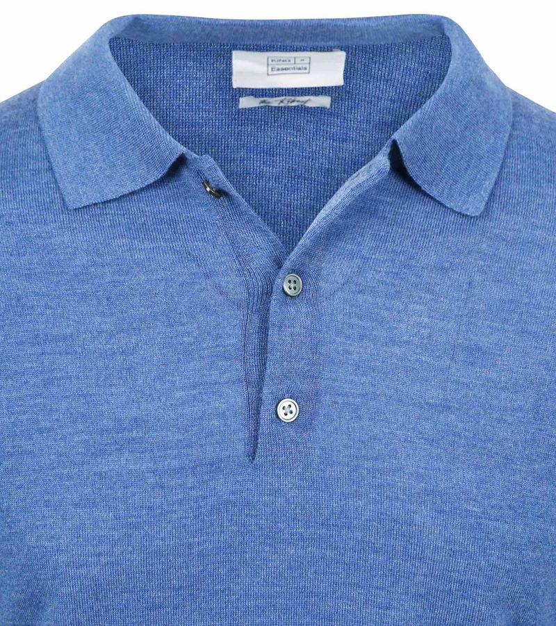 KING Essentials The Robert Long Sleeve Poloshirt Merino Mid Blauw