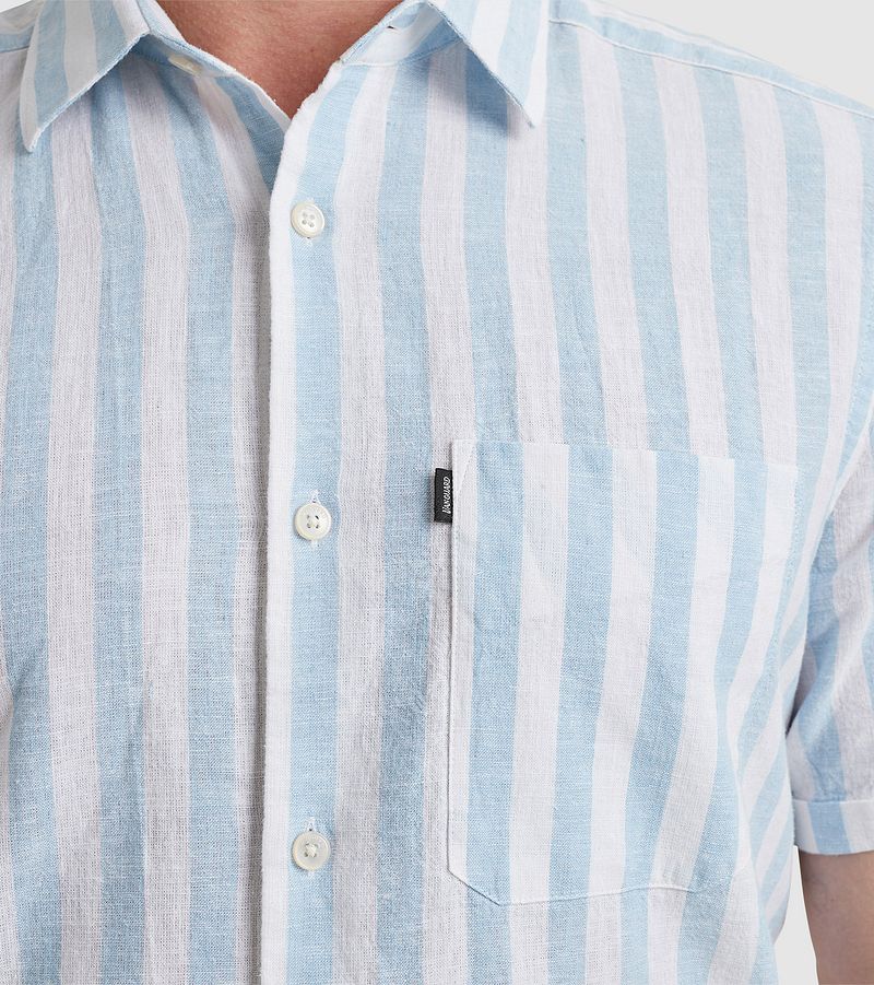 Vanguard Short Sleeve Overhemd Linnen Streep Lichtblauw