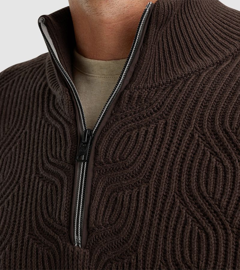 Vanguard Trui Half Zip Structuur Wolmix Bruin