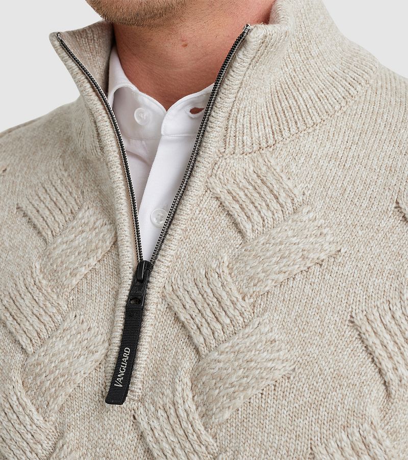 Vanguard Trui Half Zip Structuur Wolblend Ecru