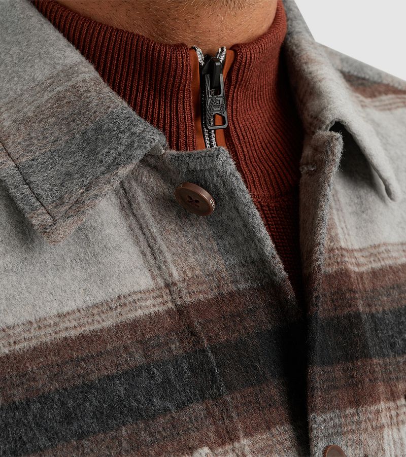 Vanguard Overshirt Brushed Wolblend Ruit Grijs