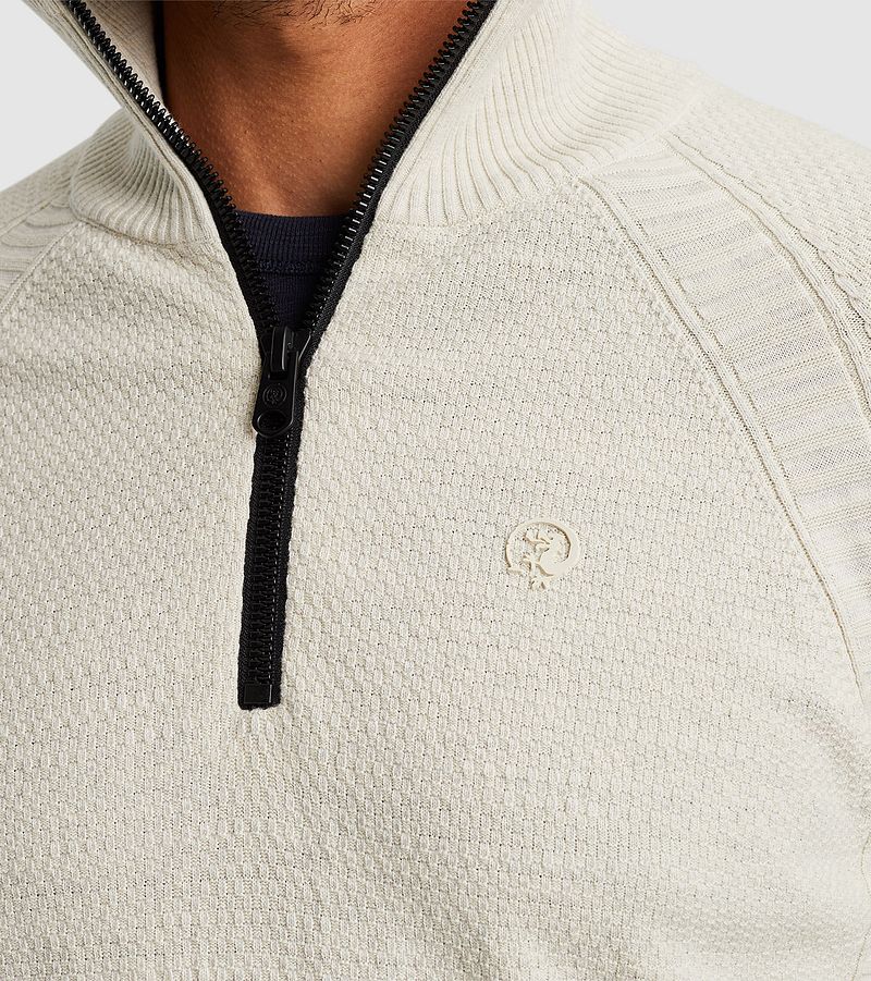 Cast Iron Knitted Half Zip Trui Ecru