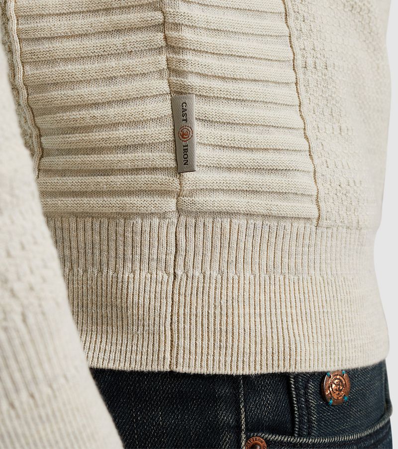 Cast Iron Knitted Half Zip Trui Ecru