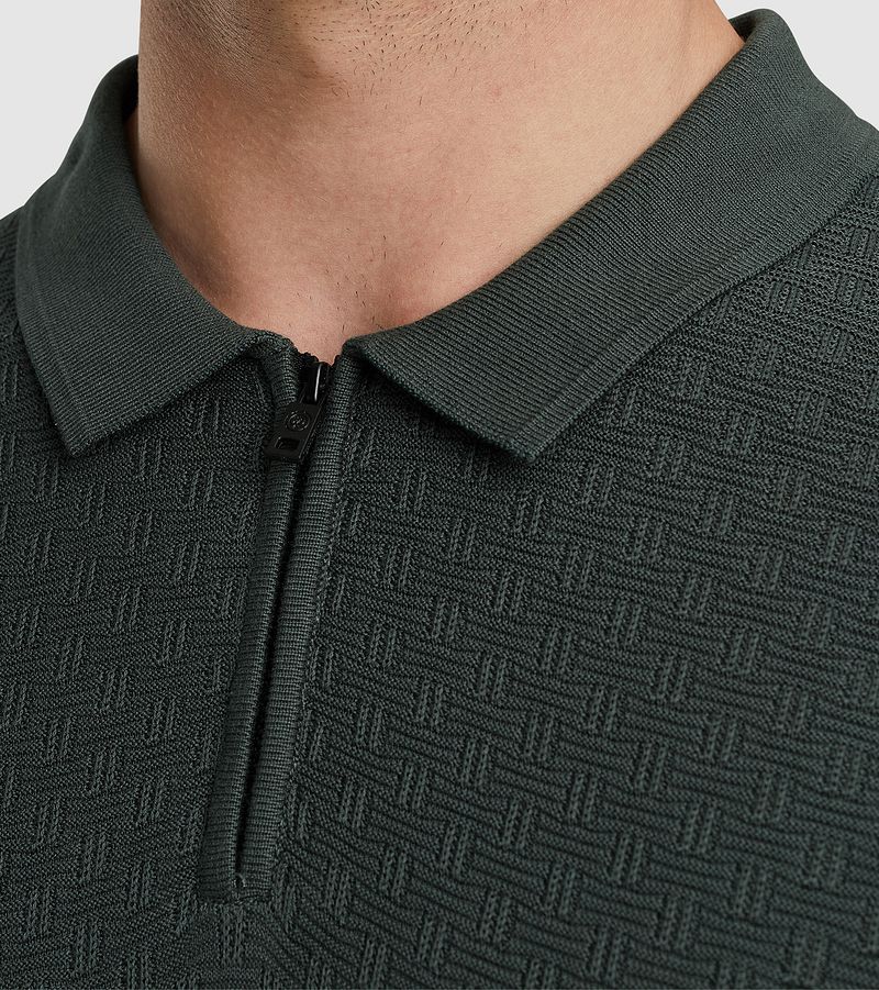 Cast Iron Long Sleeve Half Zip Poloshirt Structuur Groen