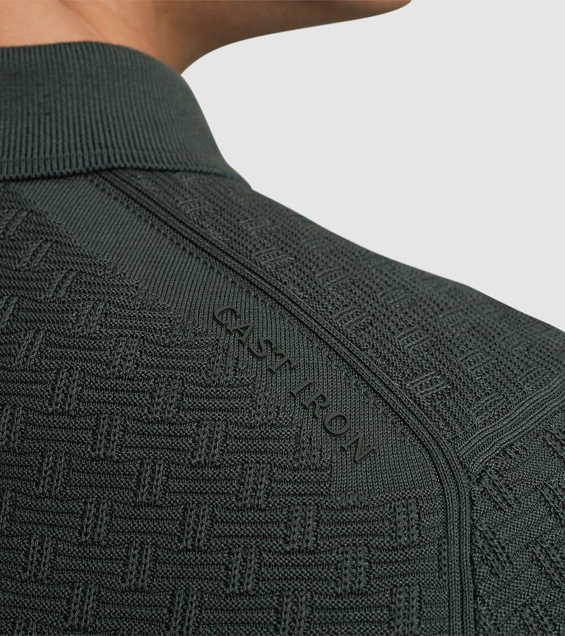 Cast Iron Long Sleeve Half Zip Poloshirt Structuur Groen