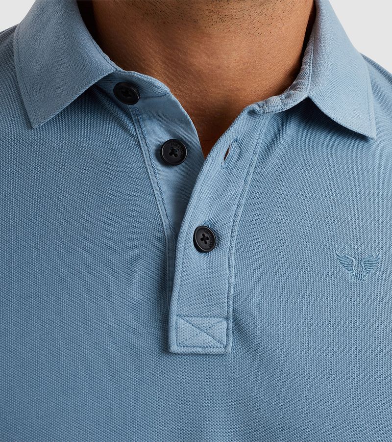 PME Legend Long Sleeve Poloshirt Garment Dye Piqué Blauw