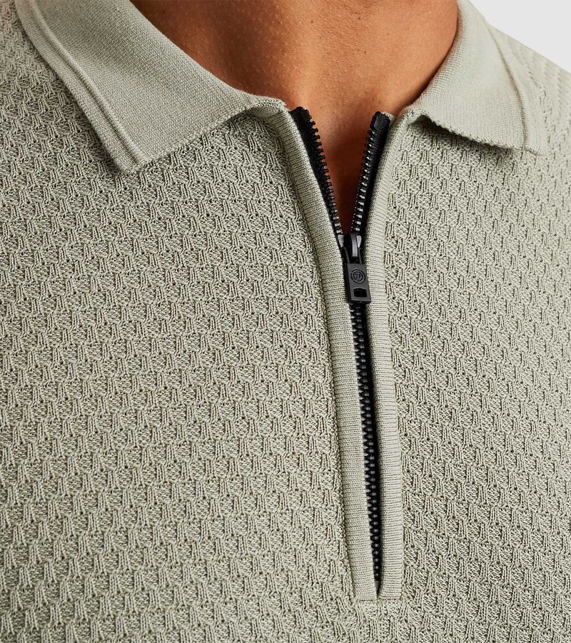 Cast Iron Long Sleeve Half Zip Poloshirt Structuur Lichtgroen