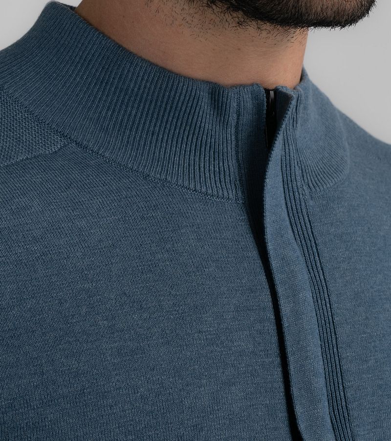 Petrol Half Zip Trui Melange Blauw