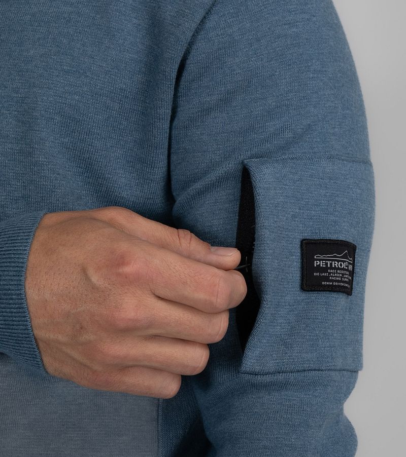 Petrol Half Zip Trui Melange Blauw