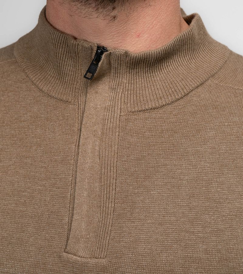 Petrol Half Zip Trui Melange Bruin