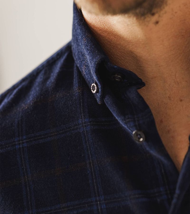 State of Art Overhemd Fine Corduroy Ruit Navy