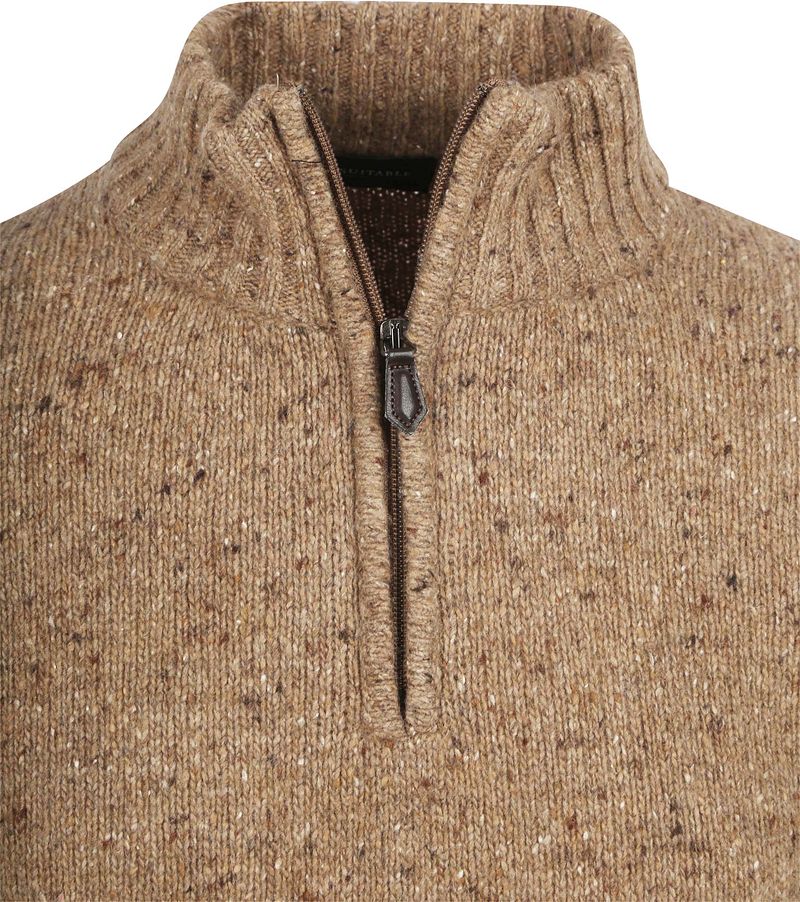 Suitable Half Zip Trui Tweed Wol Blend Beige