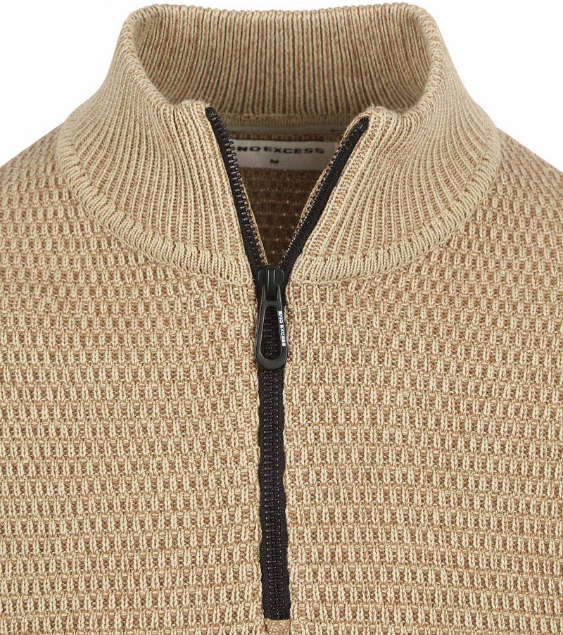 No Excess Half Zip Trui Structuur Melange Beige