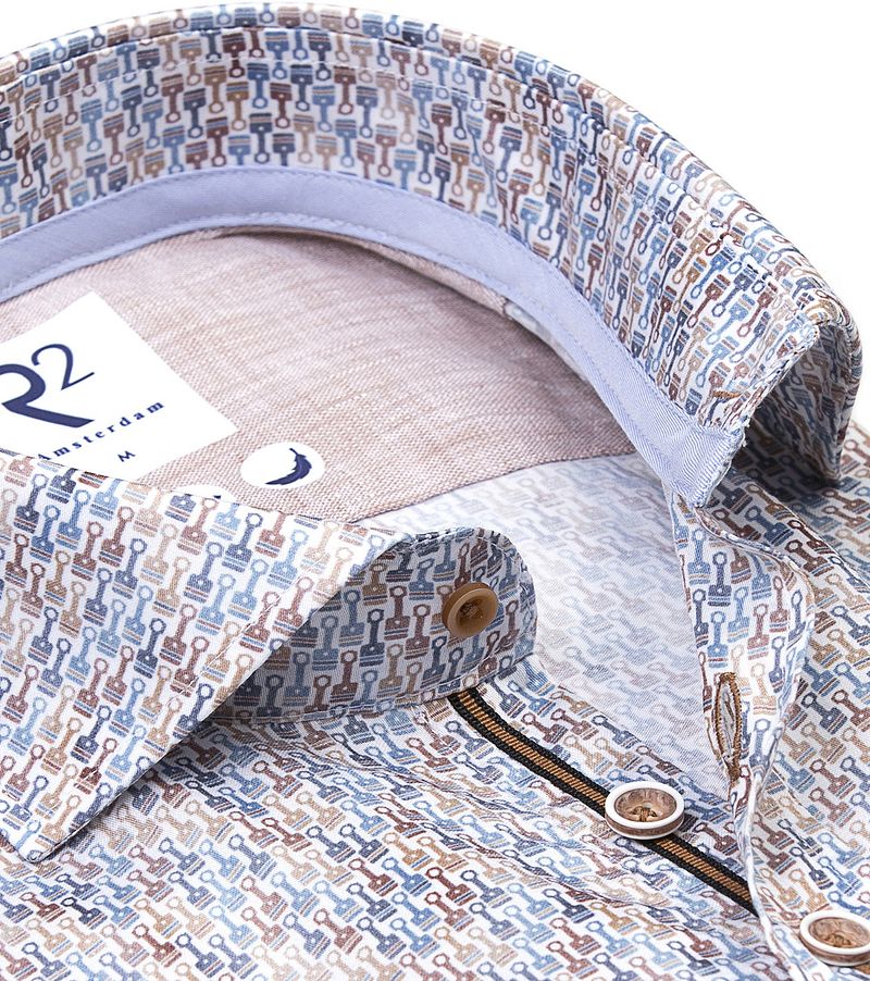 R2 Hemd Shortsleeve Print Blau - Größe 38 günstig online kaufen