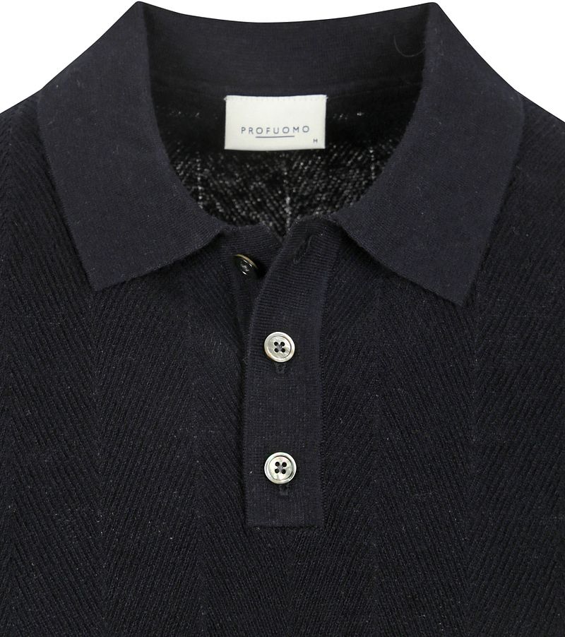 Profuomo Poloshirt Linen Blend Herringbone Navy - Größe XL günstig online kaufen