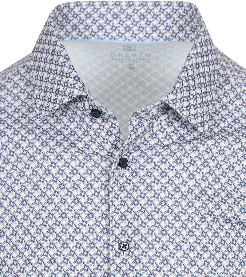 Desoto Overhemd Print Bloem Blauw Beige
