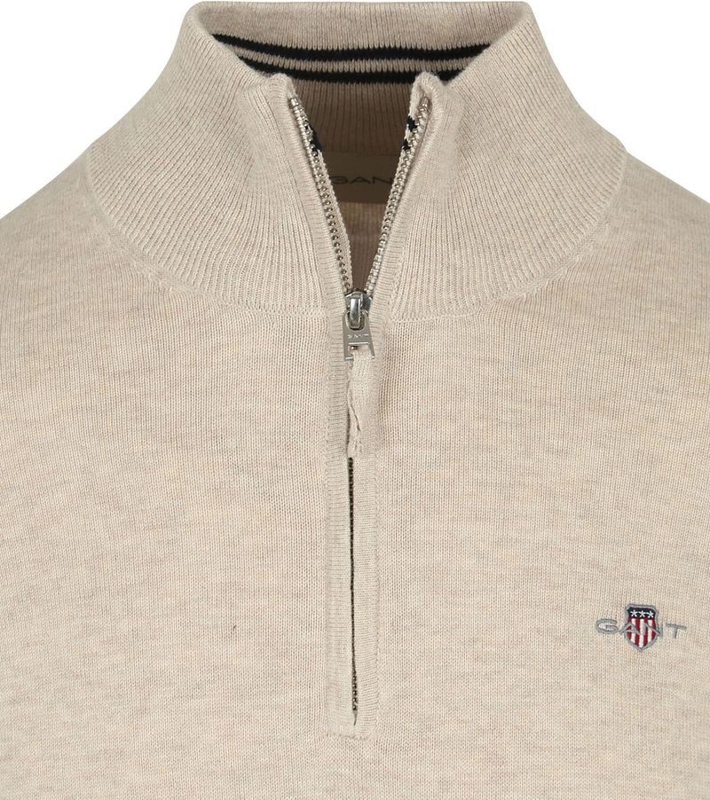 Gant Half Zip Trui Lichtbeige
