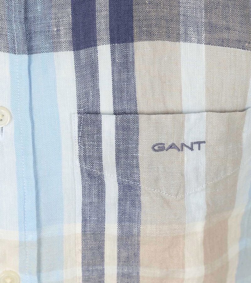 Gant Korte Mouwen Overhemd Linnen Ruiten Blauw