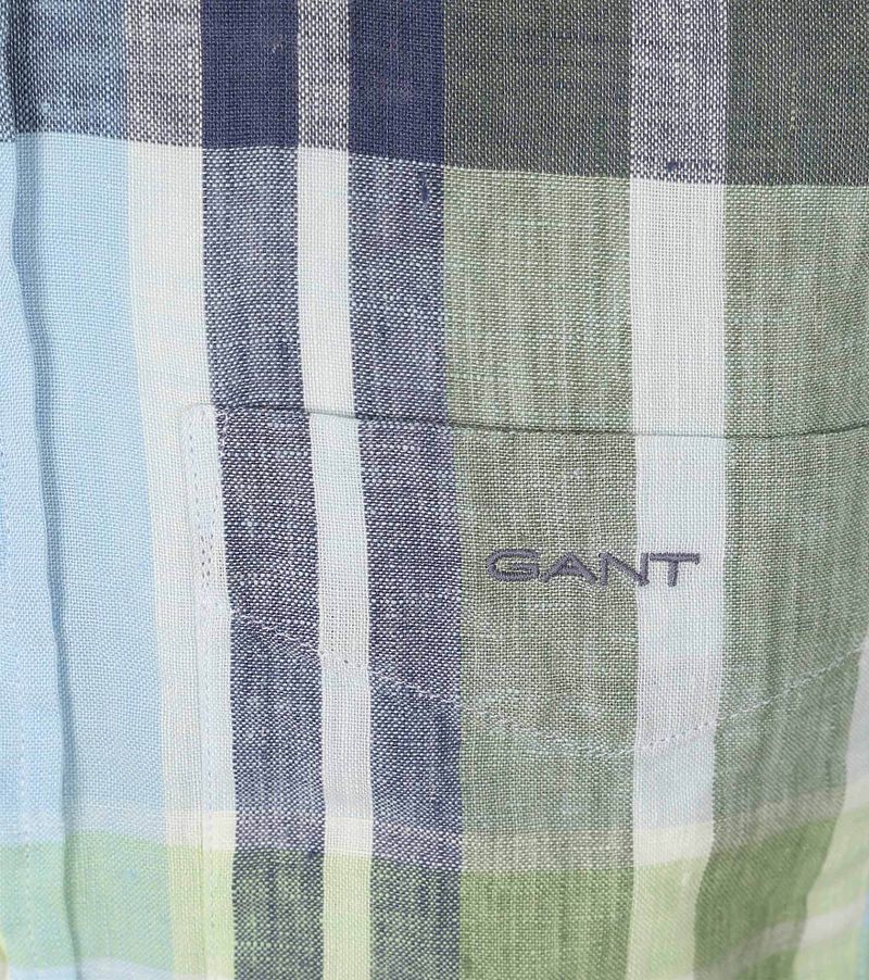 Gant Overhemd Linnen Ruiten Blauw Groen