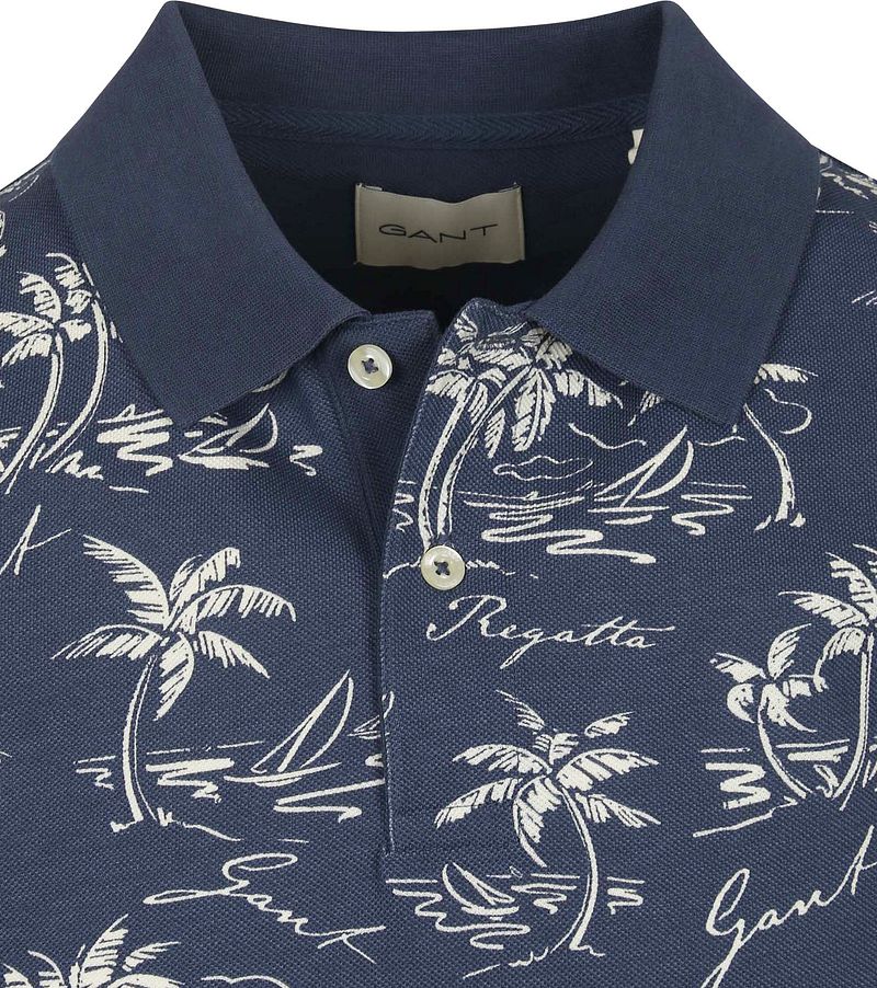 Gant Poloshirt Palm Print Dusty Navy