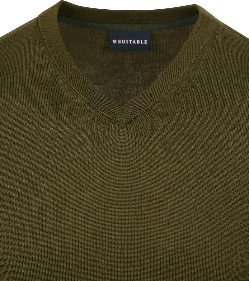Suitable Merino Pullover V-Ausschnitt Olivgrün - Größe M günstig online kaufen