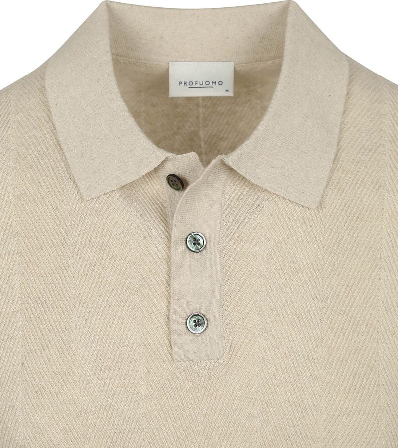 Profuomo Poloshirt Linen Blend Herringbone Ecru - Größe M günstig online kaufen