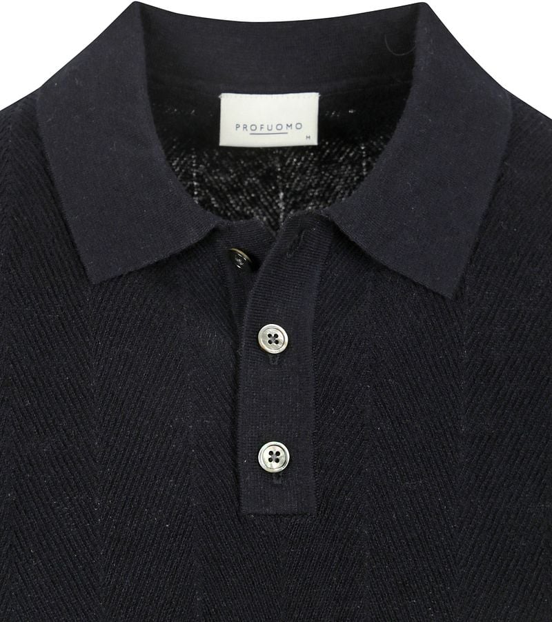 Profuomo Poloshirt Linen Blend Herringbone Navy - Größe S günstig online kaufen