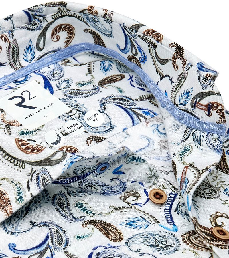 R2 Amsterdam R2 Linnenblend Overhemd Paisley Wit