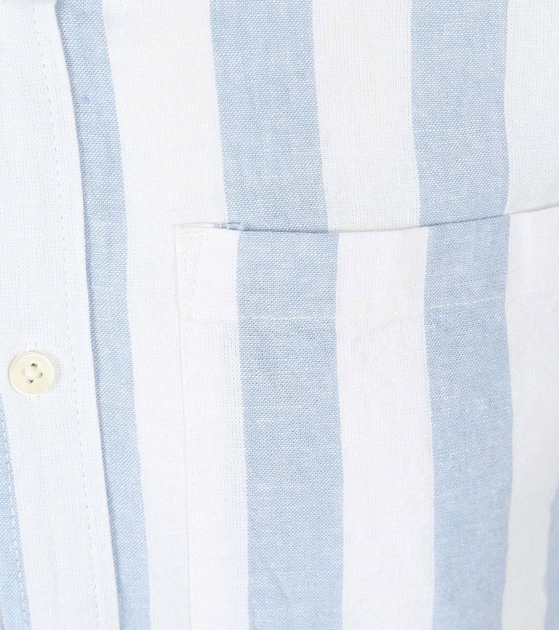 Scotch and Soda Linnen Blend Overhemd Streep Lichtblauw