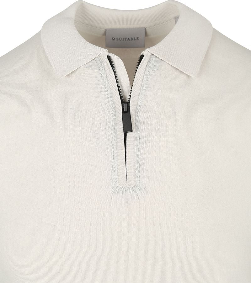 Suitable Knitted Half Zip Polo Beige