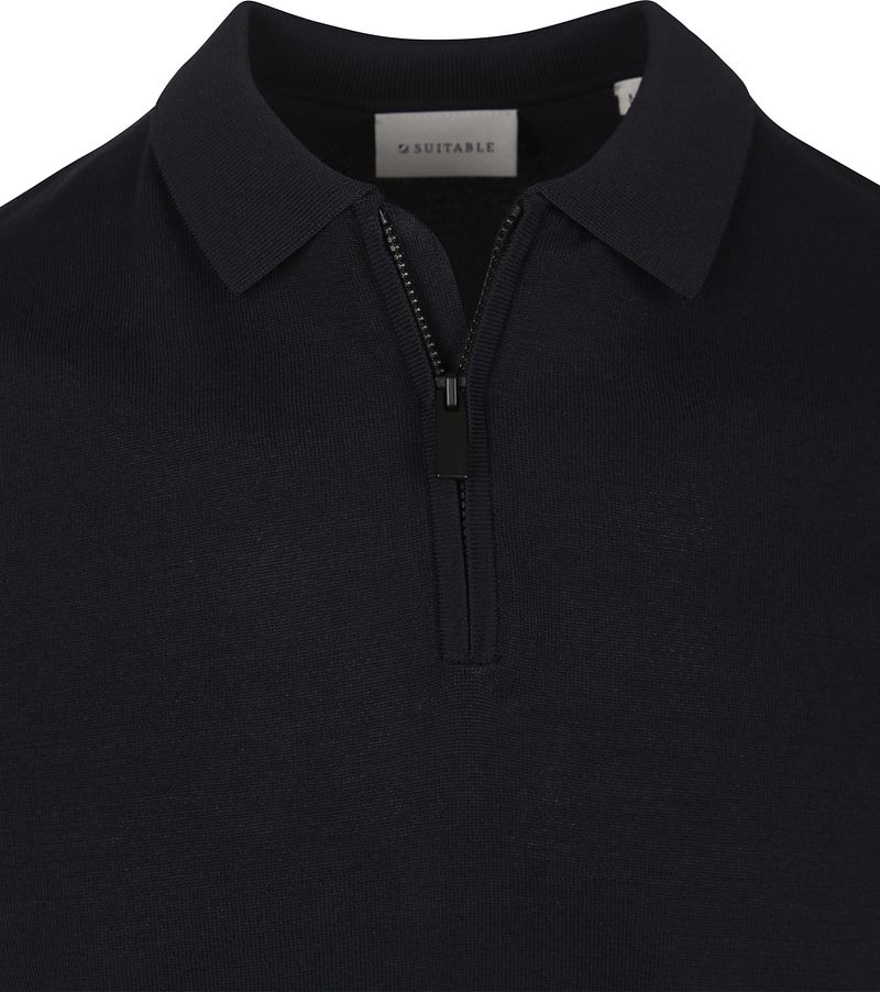 Suitable Knitted Half Zip Polo Navy