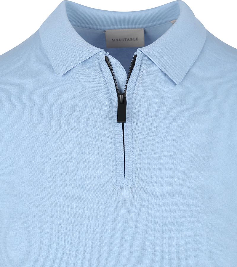 Suitable Knitted Half Zip Poloshirt Hellblau - Größe L günstig online kaufen