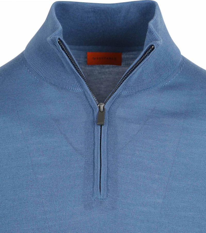Suitable Merino Half Zip Trui Ink Blauw