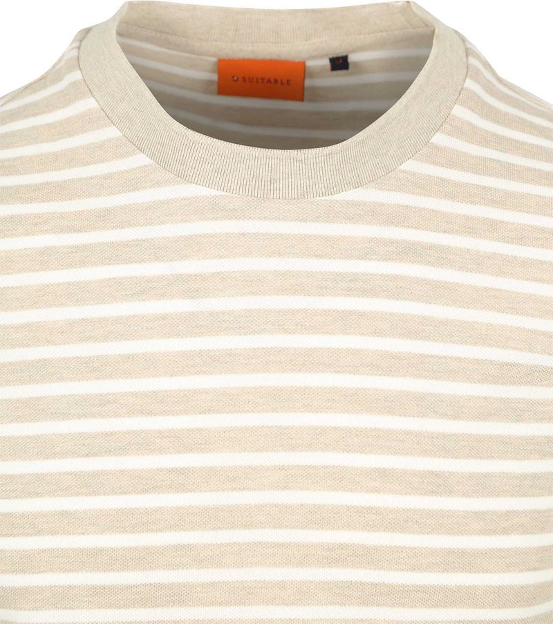 Suitable T-shirt Isaac Stripe Piqué Pebble - Größe L günstig online kaufen