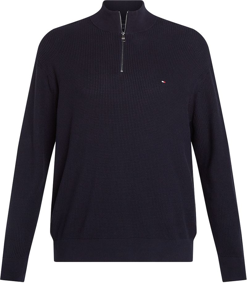 Tommy Hilfiger Trui met staande kraag BT-STRUCTURE ZIP MOCK-B in grote maten met logo-borduursel op borsthoogte
