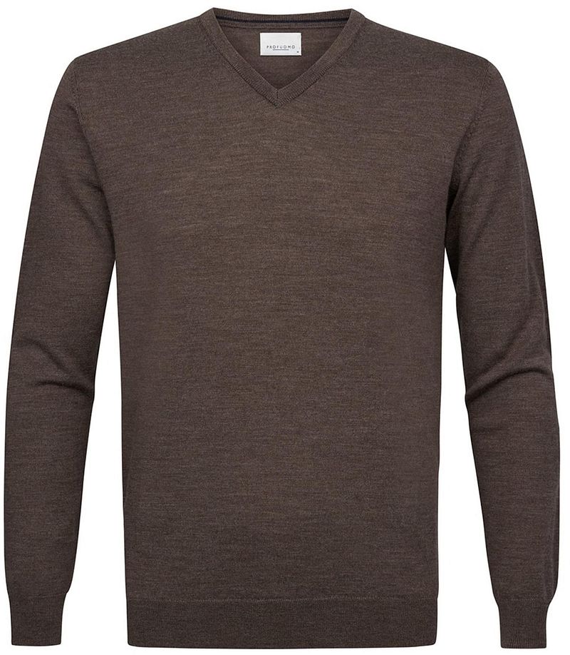 Profuomo Pull-over Col-V Laine Merinos Marron Taupe taille M