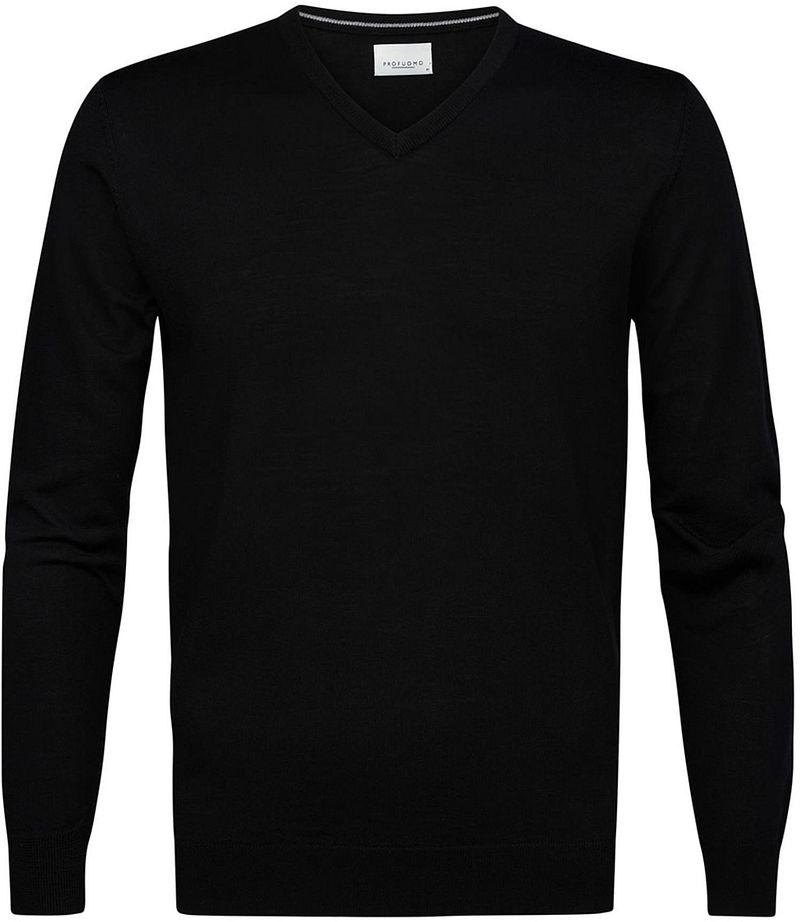 Profuomo Pull-over Col-V Laine Merinos Noir taille S
