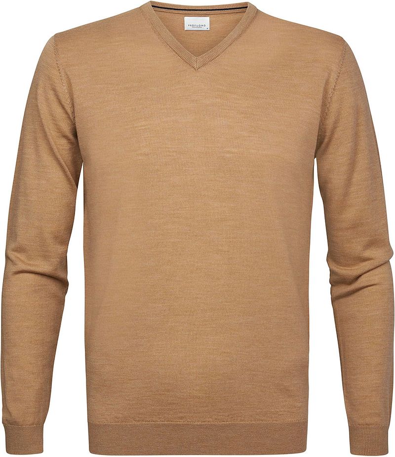 Profuomo Pull-over Col-V Laine Merinos Marron Beige taille S