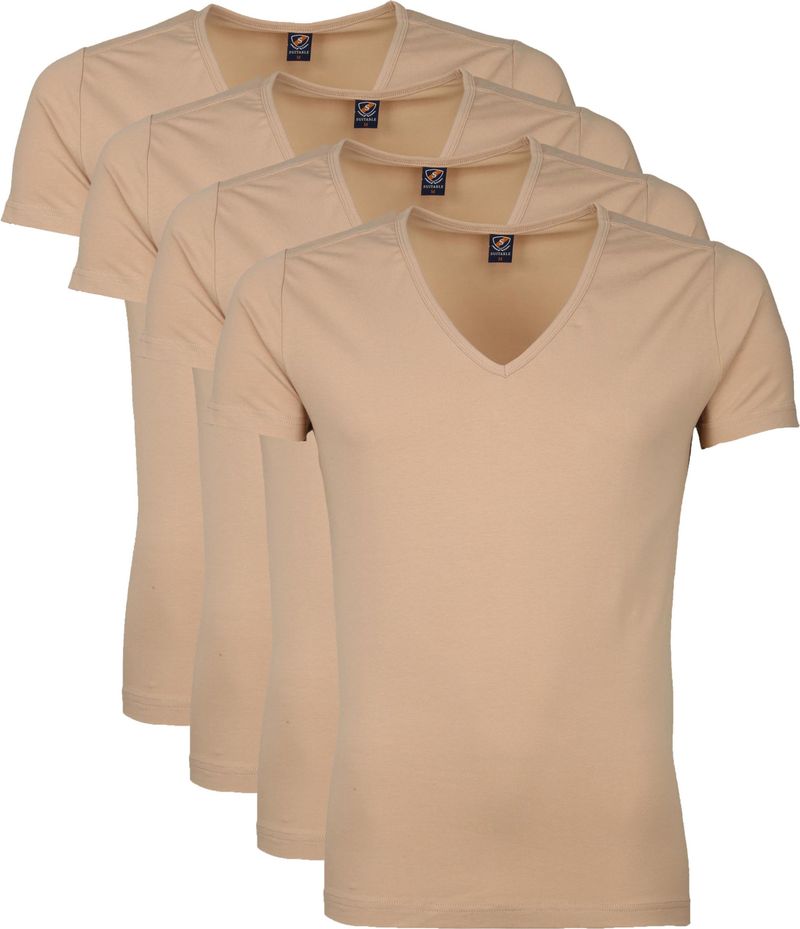 suitable t-shirt beige diepe v-hals vitaru 4 pack