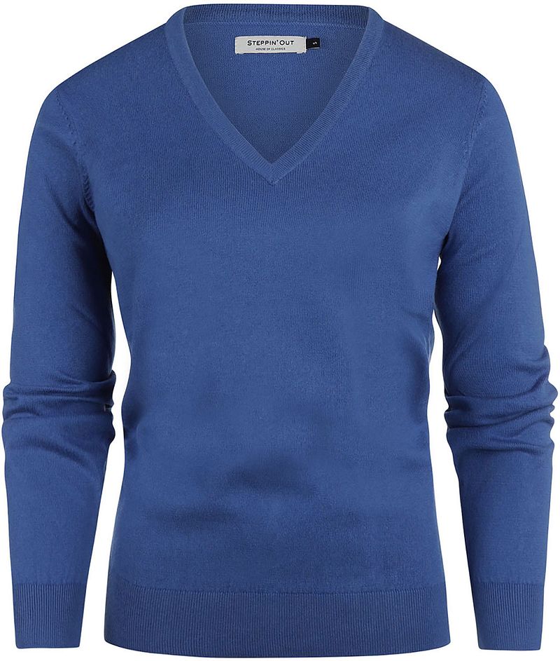 Steppin' Out Trui Cashmere Dames V-hals Kobaltblauw