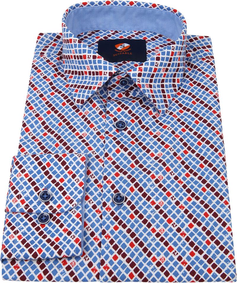 Suitable Hemd Kariertes Blau Rot - Größe 38 günstig online kaufen