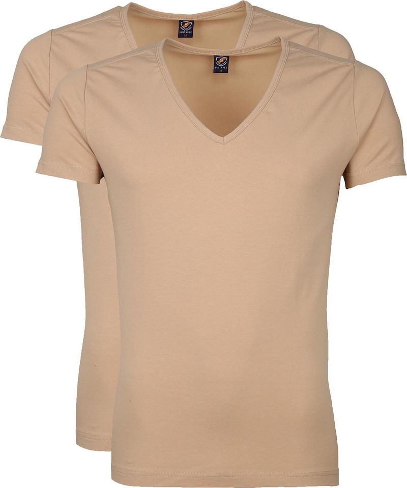 Suitable T-shirts Lot de 2 Col-V profond beige  Beige taille XXL