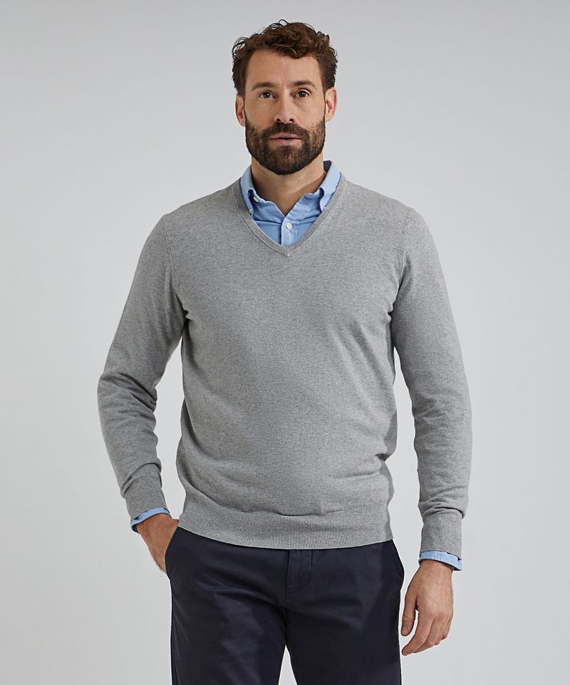 Steppin' Out Pullover Cotton Cashmere V-Ausschnitt Melange Grau - Größe S günstig online kaufen