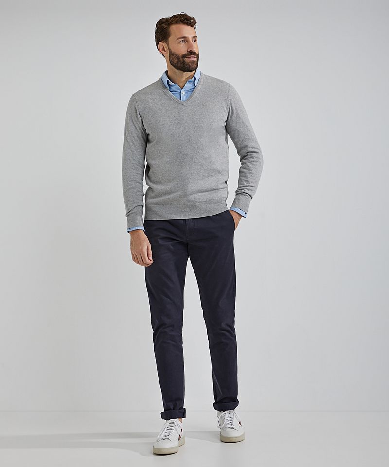 Steppin' Out Trui Cotton Cashmere V-hals Melange Grijs