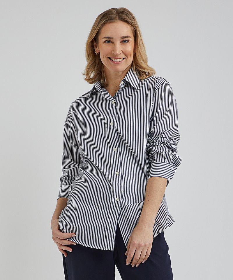 Steppin' Out Blouse Sara Poplin Streep Blauw