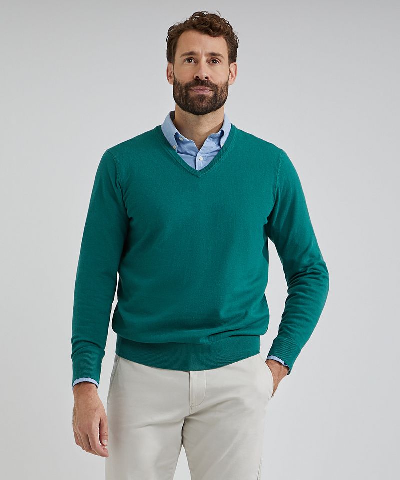 Steppin' Out Trui Cotton Cashmere V-hals Medium Groen