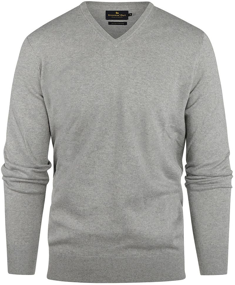 Steppin' Out Trui Cotton Cashmere V-hals Melange Grijs