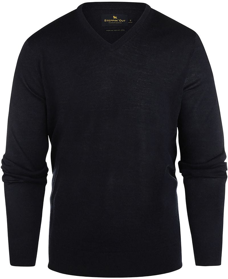 Steppin' Out Pullover V-Ausschnitt Merinowolle Navy - Größe M günstig online kaufen