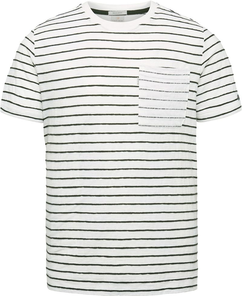 Cast Iron T-Shirt Strepen Borstzak Wit
