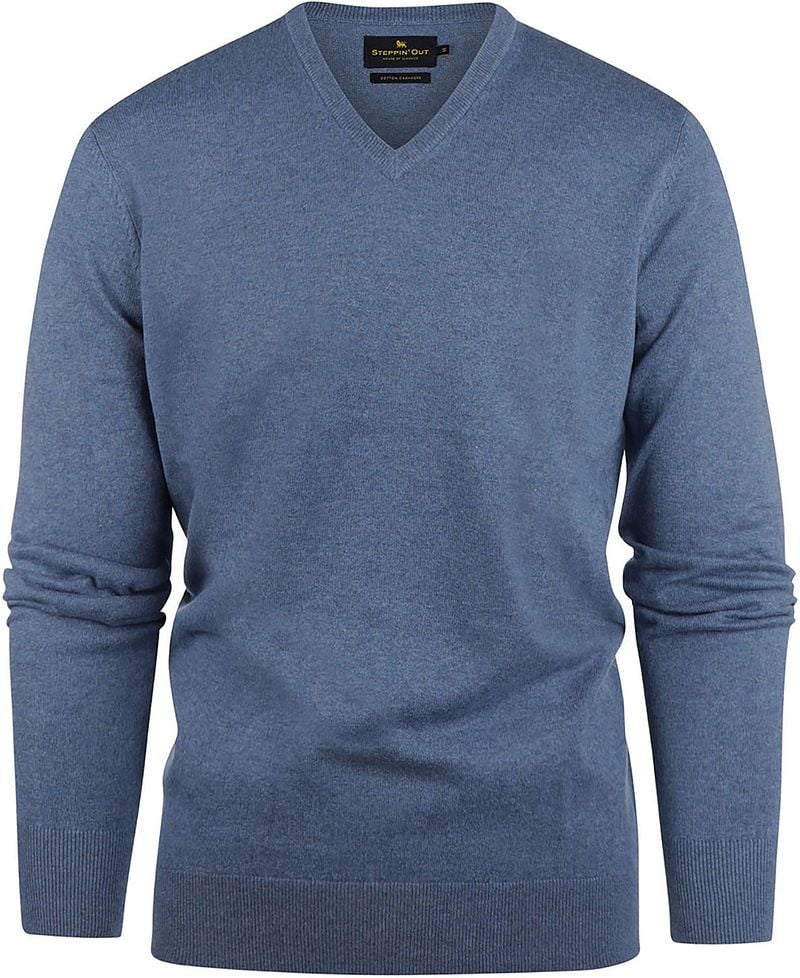 Steppin' Out Trui Cotton Cashmere V-hals Indigo Blauw